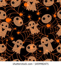 Abstract seamless halloween pattern for girls or boys. Creative vector pattern with ghost, cloud boo. Funny ghost wallpaper for textile and fabric. Fashion halloween style. Colorful ghost picture