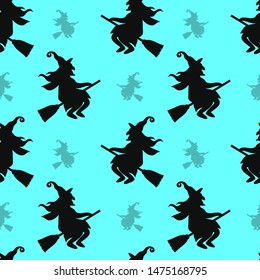 Abstract seamless halloween pattern for girls or boys. Creative vector background with cat, whitch, halloween. Funny pattern for textile and fabric. Fashion halloween style. Colorful bright picture