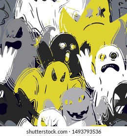 Abstract seamless halloween pattern for girls, boys, clothes. Creative background with scary lement. Funny wallpaper for textile and fabric. Fashion style. Colorful bright.