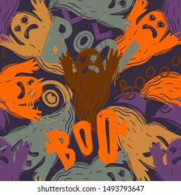 Abstract seamless halloween pattern for girls, boys, clothes. Creative background with scary lement. Funny wallpaper for textile and fabric. Fashion style. Colorful bright.