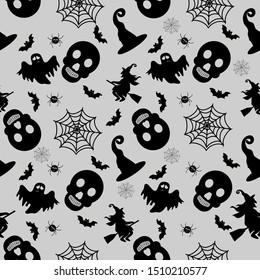 Abstract seamless halloween pattern for girls or boys. Creative vector background with witch, bat, ghost. Funny pattern for textile and fabric. Fashion halloween witch style. Colorful bright picture