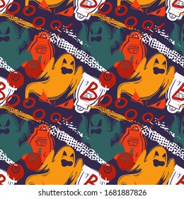 Abstract seamless halloween pattern for girls, boys, clothes. 