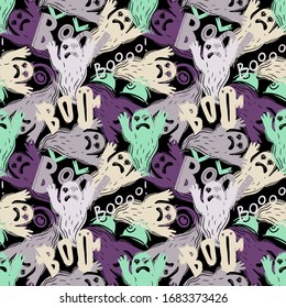 Abstract seamless halloween pattern for girls, boys, clothes. Creative background with dots, geometric figures Funny wallpaper for textile and fabric. Fashion style. Colorful bright