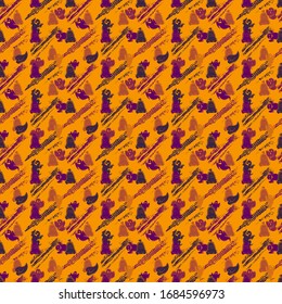 Abstract seamless halloween pattern for girls, boys, clothes. Creative background with dots, geometric figures Funny wallpaper for textile and fabric. Fashion style. Colorful bright