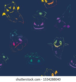 Abstract seamless halloween pattern with pumpkin and shost silhouette.