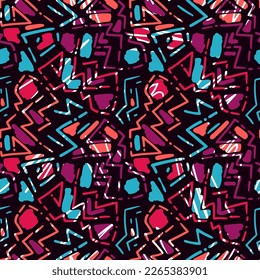 Abstract seamless hand drawn artwprk with wave chaotic lines and spots