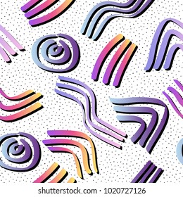 Abstract seamless hand drawn brush pattern in memphis style