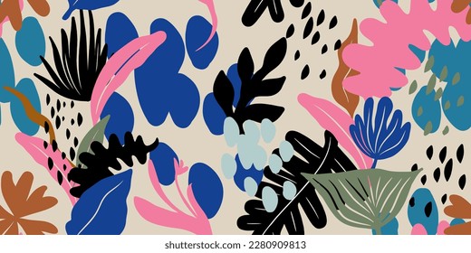 Abstrakter, nahtloser handgezeichneter, exotischer Druck. Moderne Collage mit unterschiedlichen Texturen. Kreative Vorlage für Design. afrikanischer Stil.