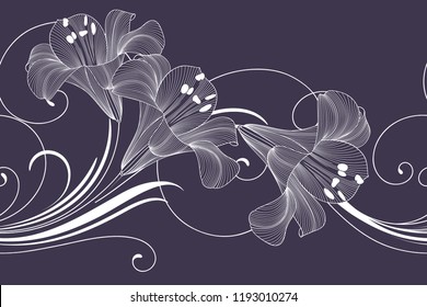 Abstract seamless hand drawn floral pattern with lily flowers. Vector illustration. Element for design.