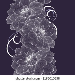 Abstract seamless hand drawn floral pattern with dahlias flowers. Vector illustration. Element for design.