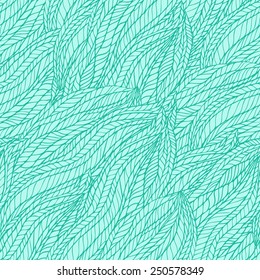 Abstract Seamless Hand Drawn Floral Wavy Tangle Background Pattern. Teal Blue Background.