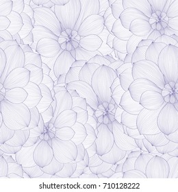 Abstract seamless hand drawn floral pattern with dahlias flowers. Vector illustration. Element for design.