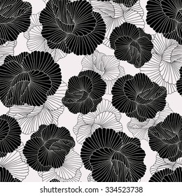 Abstract seamless hand drawn illustration. Vector black and white background. Floral pattern.