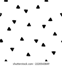 Abstract seamless hand drawn irregular polka pattern. Vector background illustration. Black and white tile with random various triangle shapes. Monochrome design for wrapping paper, fabric, backdrop