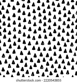 Resumen del patrón irregular de polka dibujado a mano sin fisuras. Ilustración de fondo del vector. Baldosas blancas y negras con formas triangulares al azar. Diseño monocromo para papel envolvente, tela, fondo