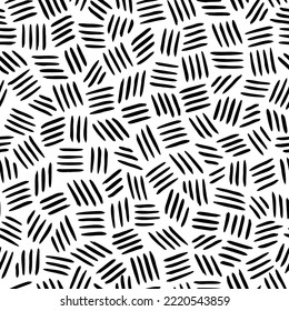 Abstraktes, nahtloses, handgezeichnet unregelmäßiges Muster. Vektorhintergrund. Schwarz-Weiß-Fliesen mit zufälligen Schlaglinien. Monochromes Design für Wickelpapier, Stoff, Hintergrund