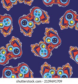 Abstract Seamless hand drawn pattern with joystick. Gamer elements for boy t-shirt design. Repeat print with gamepad sign for boys textile and more


