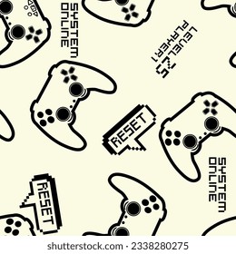 Abstract Seamless hand drawn pattern with joystick. Gamer elements for boy t-shirt design. Repeat print with gamepad sign for boys textile and more
