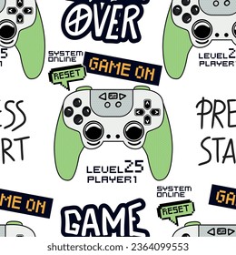 Abstrakt Nahtlose handgezeichnete Muster mit Joystick. Gamer-Elemente für Jungen-T-Shirt-Design. Wiederholungsdruck mit Gamepad-Zeichen für Jungen Textilien und mehr
