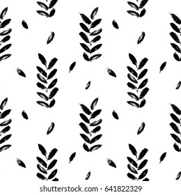Abstract seamless hand drawn pattern. Monochrome brush painted background.Modern grunge texture.