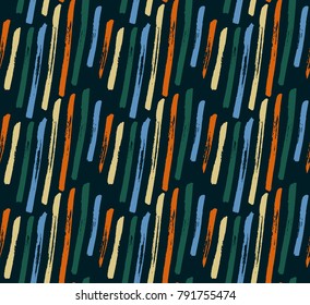 Abstract seamless hand drawn pattern. Modern grunge texture. Colorful pen-brush painted background. Texture with diagonal strokes.
