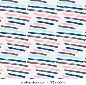 Abstract seamless hand drawn pattern. Modern grunge texture. Colorful pen-brush painted background. Texture with diagonal strokes.