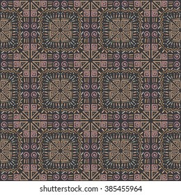 Abstract seamless hand drawn tribal pattern on black background. Design element for background, textile, paper packaging and other. Vector illustration.
