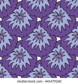 Abstract seamless hand painted background. Isolated blue flowers and leafs. Vector illustration.