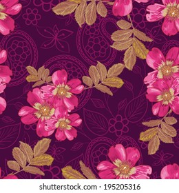 Abstract Seamless Hand-Drawn background with flowers