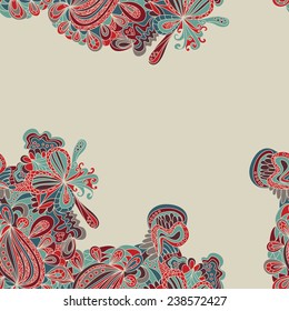 Abstract seamless hand-drawn border. Use as pattern fill or surface texture or greeting card. Full color seamless floral wavy background