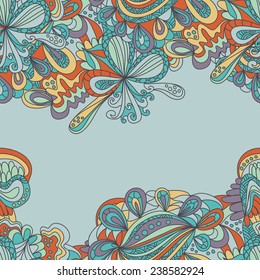 Abstract seamless hand-drawn border. Use as pattern fill or surface texture or greeting card. Full color seamless floral wavy background