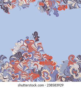 Abstract seamless hand-drawn border. Use as pattern fill or surface texture or greeting card. Full color seamless floral wavy background