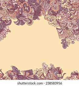 Abstract seamless hand-drawn border. Use as pattern fill or surface texture or greeting card. Full color seamless floral wavy background