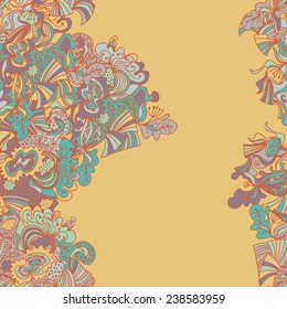 Abstract seamless hand-drawn border. Use as pattern fill or surface texture or greeting card. Full color seamless floral wavy background