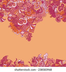 Abstract seamless hand-drawn border. Use as pattern fill or surface texture or greeting card. Full color seamless floral wavy background