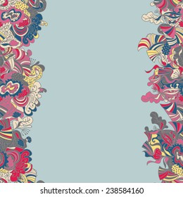 Abstract seamless hand-drawn border. Use as pattern fill or surface texture or greeting card. Full color seamless floral wavy background