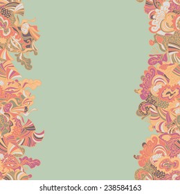 Abstract seamless hand-drawn border. Use as pattern fill or surface texture or greeting card. Full color seamless floral wavy background
