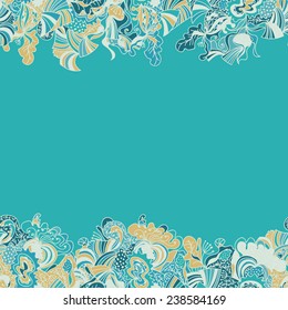 Abstract seamless hand-drawn border. Use as pattern fill or surface texture or greeting card. Full color seamless floral wavy background