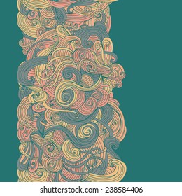 Abstract seamless hand-drawn border. Use as pattern fill or surface texture or greeting card. Full color seamless wavy background