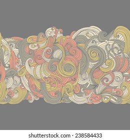 Abstract seamless hand-drawn border. Use as pattern fill or surface texture or greeting card. Full color seamless wavy background