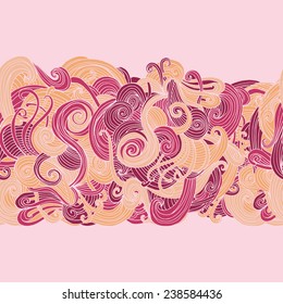 Abstract seamless hand-drawn border. Use as pattern fill or surface texture or greeting card. Full color seamless wavy background