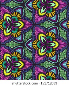 Abstract seamless hand-drawn floral pattern. Colorful background.