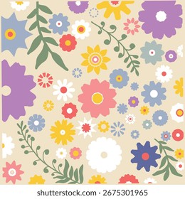 Abstract seamless  hand-drawn flower pattern. Blooming spring flowers in elegant. Flowers in colored.eps 10.