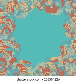 Abstract seamless hand-drawn frame. Use as pattern fill or surface texture or greeting card. Full color seamless wavy background