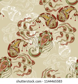 Abstract Seamless Hand-Drawn Paisley Pattern