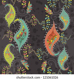 Abstract Seamless Hand-Drawn Paisley Pattern