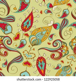 Abstract Seamless Hand-Drawn Paisley Pattern