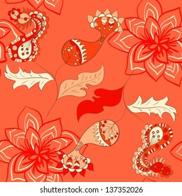 Abstract Seamless Hand-Drawn Paisley Pattern