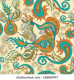 Abstract Seamless Hand-Drawn Paisley Pattern 