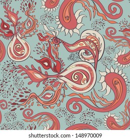 Abstract Seamless Hand-Drawn Paisley Pattern 